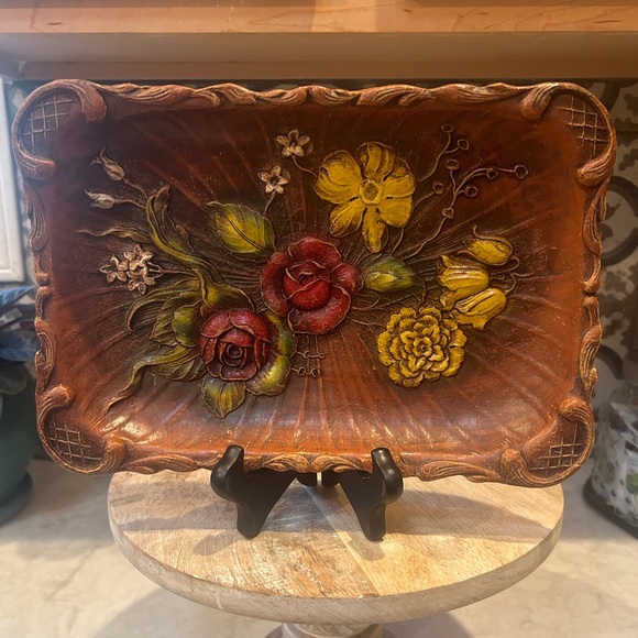 VINTAGE-RARE 1940s MULTI PRODUCTS SYROCO STYLE TRAY CARVED DESIGN ON BOTH SIDES - Picture 1 of 9